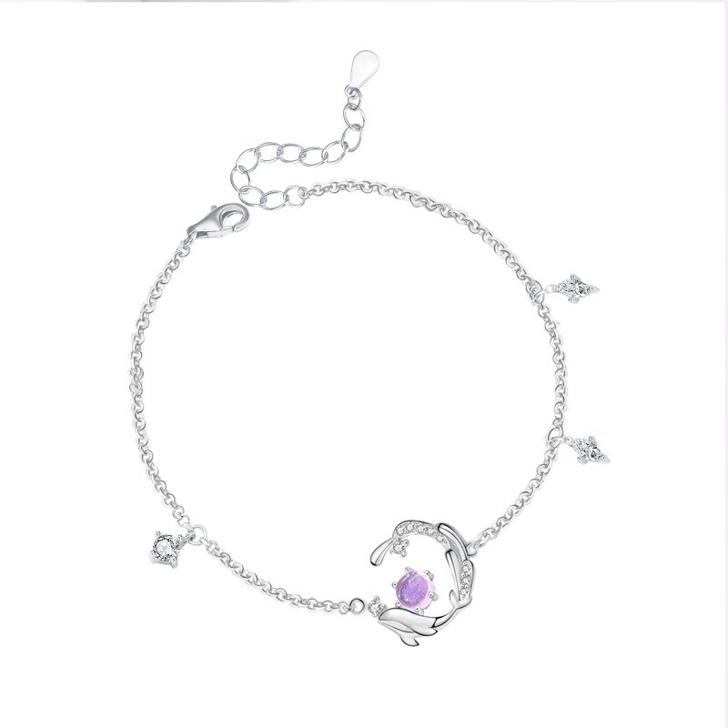 郎恋s925鲸梦入海手链个性轻奢仙女风琉璃石手链 yl0067_紫色琉璃/白