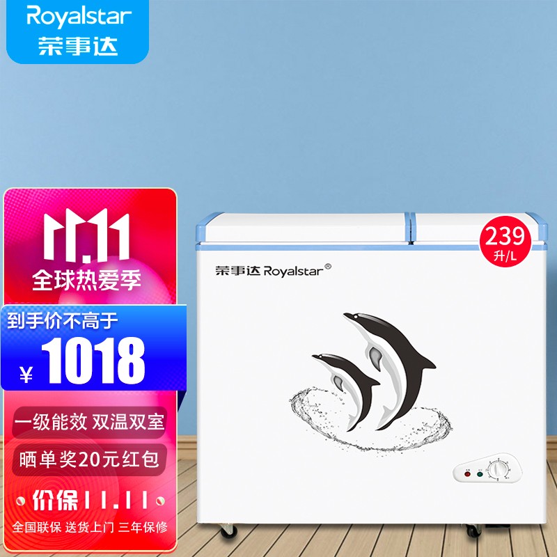 荣事达（Royalstar）双温冰柜家用小型双箱冷柜 冷藏冷冻柜双门商用大容量两用卧式冰箱 节能省电 【一级能效 省电款】239升双温冰柜