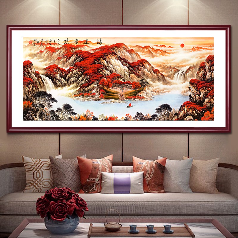 当头山水画中式客厅装饰画办公室字画背有靠山图茶室挂画 3鸿运当头