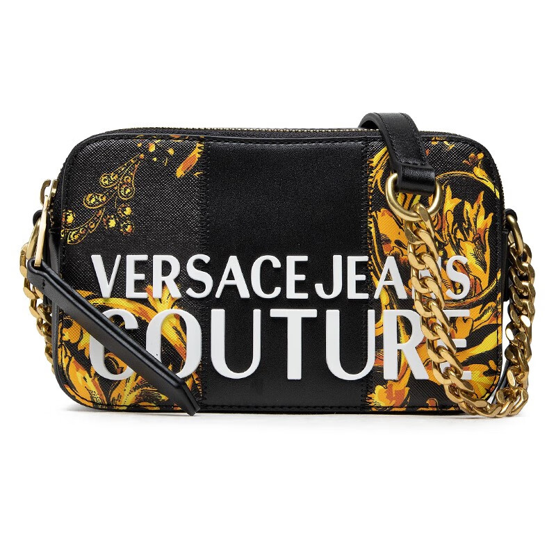 versace jeans couture 范思哲女包 女士皮革巴洛克印花双层撞色单肩