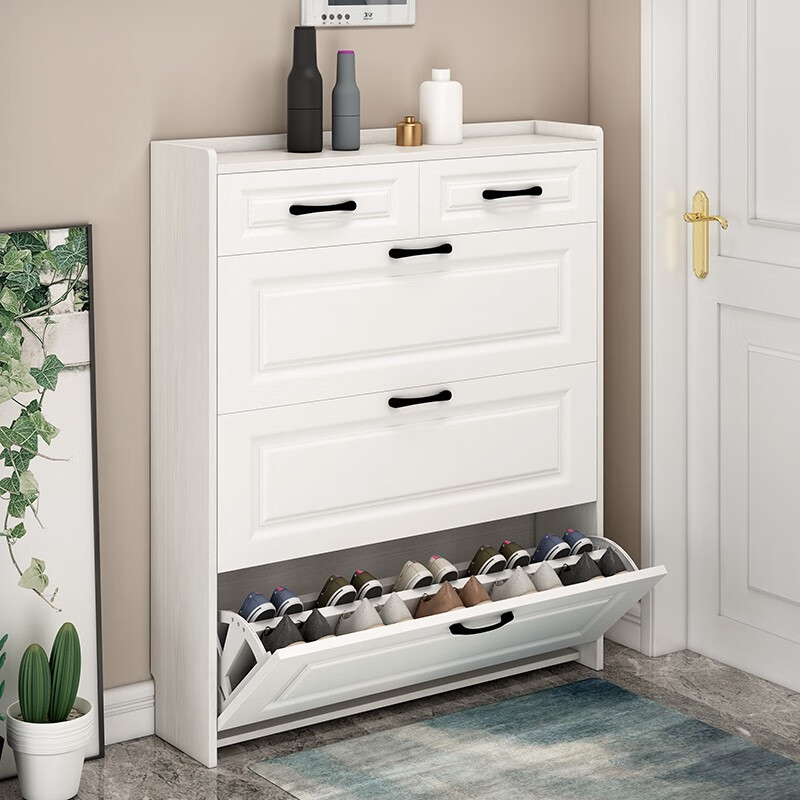翻斗鞋柜家用门口简约现代小户型窄小带抽屉大容量鞋柜  图二抽屉单层