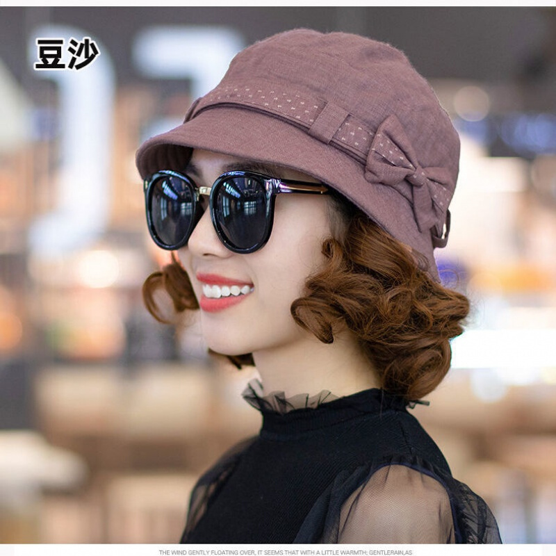 针织帽女中老年女帽春秋盆帽渔夫帽休闲布帽老人帽子奶奶时装帽女士