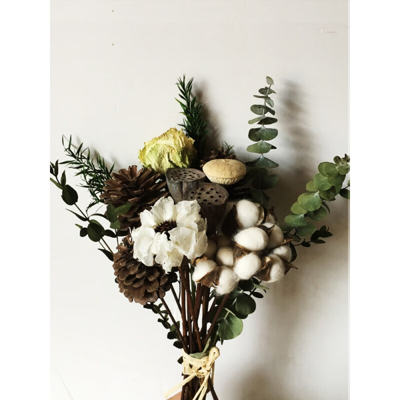 干花松果棉花尤加利叶干花北欧风ins真花风 白色文心兰15支 细叶 迷你