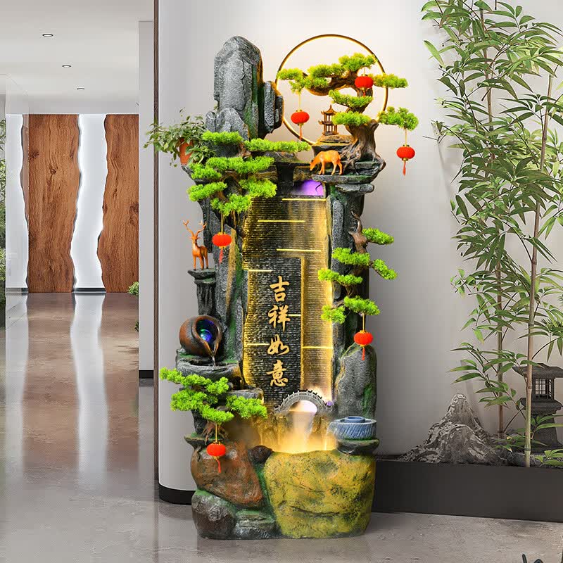 春色福村客厅假山喷泉循环流水庭院玄关办公室生财风水轮鱼池造景落地