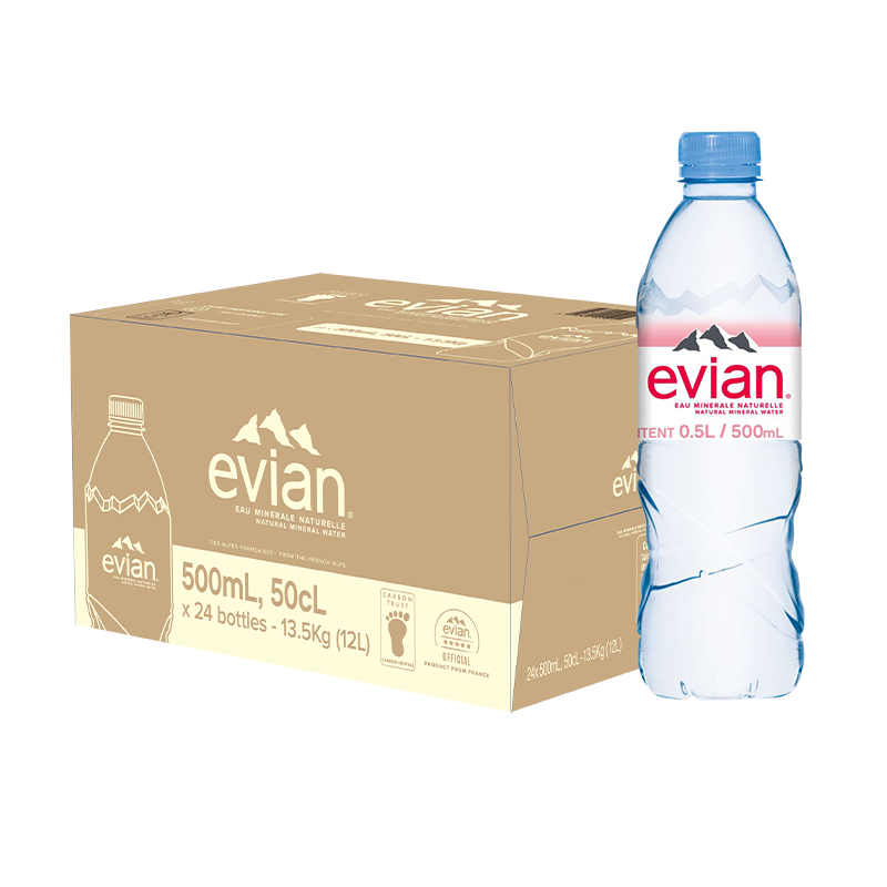 法国原装进口 依云（evian）天然矿泉水 500mlx24瓶饮用水整箱装