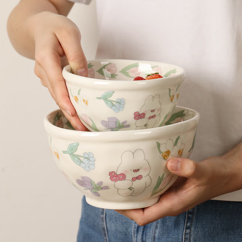 蓝莲花蓝莲花茉茉兔大碗面碗可爱儿童吃饭碗餐具家用个人陶瓷碗盘碟组合 5.3寸碗