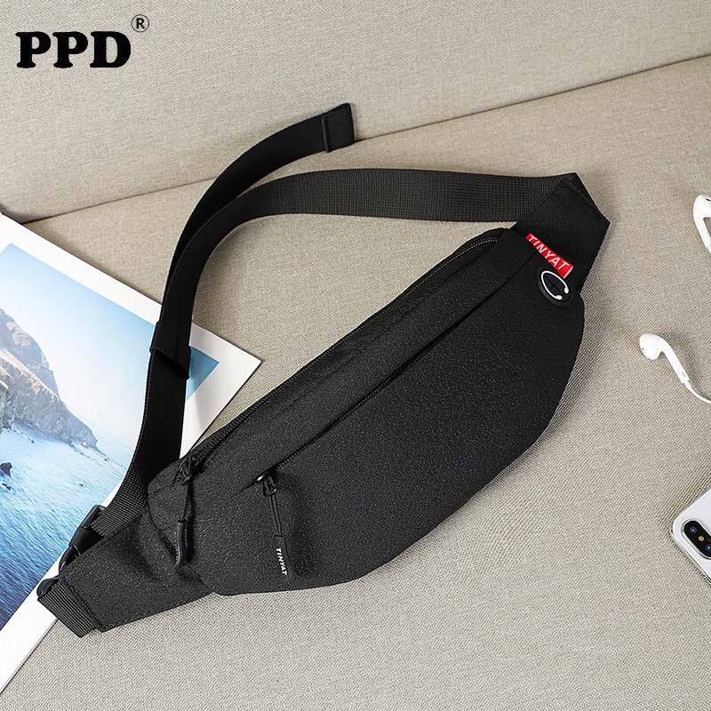 派普达(ppd)腰包男士斜挎休闲多功能胸包手机包户外街头 黑色