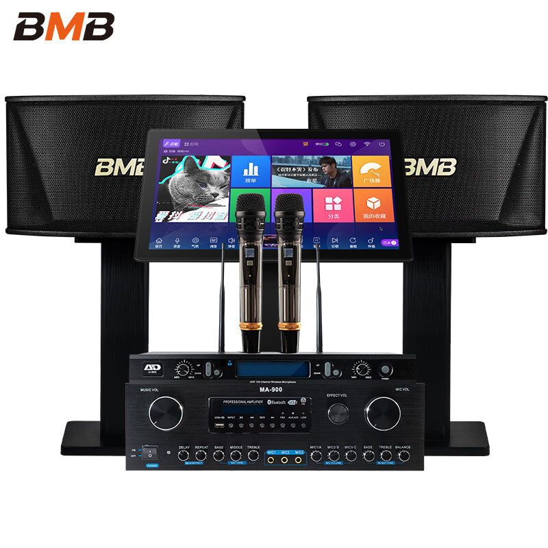 BMB CSN510 家庭专业KTV音响套装 唱歌家用卡拉OK歌组合功放全套 语音点歌一体机 家庭版一对带点歌机