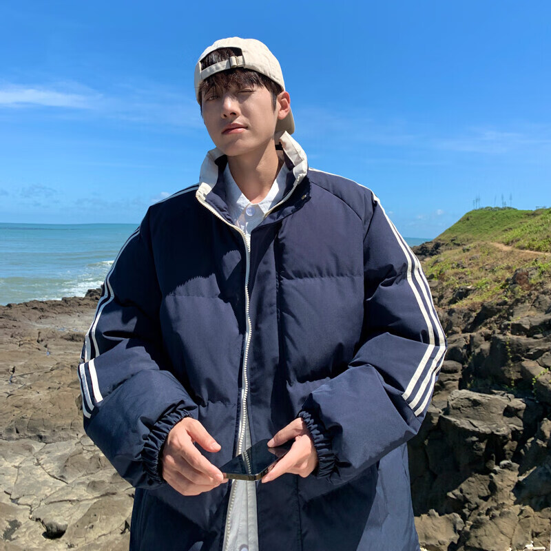 卡柏奇冬季新款男女同款休闲立领厚潮流棉服情侣休闲保暖 藏青 S