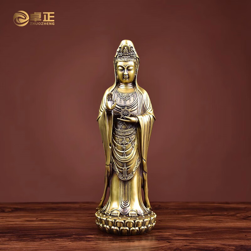 卓正铜普陀山南海观音佛像摆件观世音菩萨站像客厅家用公司店铺开业