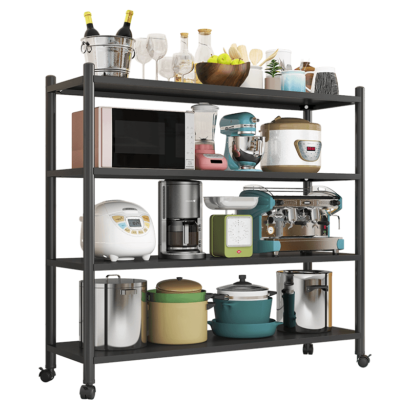 乐爱家 厨房置物架落地多层黑色碳钢烤漆储物架微波炉架可调节收纳架货架家用烤箱架置物架
