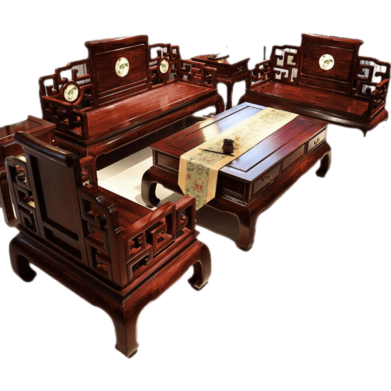 品木客 红木家具印尼黑酸枝(学名:阔叶黄檀)全实木沙发组合新中式客厅整装家具简约镂空高档别墅素面沙发 沙发11件套(4单人+4边几+三人位+茶几+炕几)