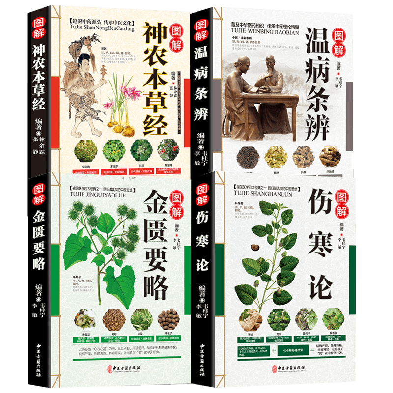 【正版包邮】张仲景医学经典今释通俗讲话讲义伤寒杂病论临床中医医学白话解讲义原版中医入门图解书籍 图解伤寒论金匮要略温病条辨神农本草经(全四册）