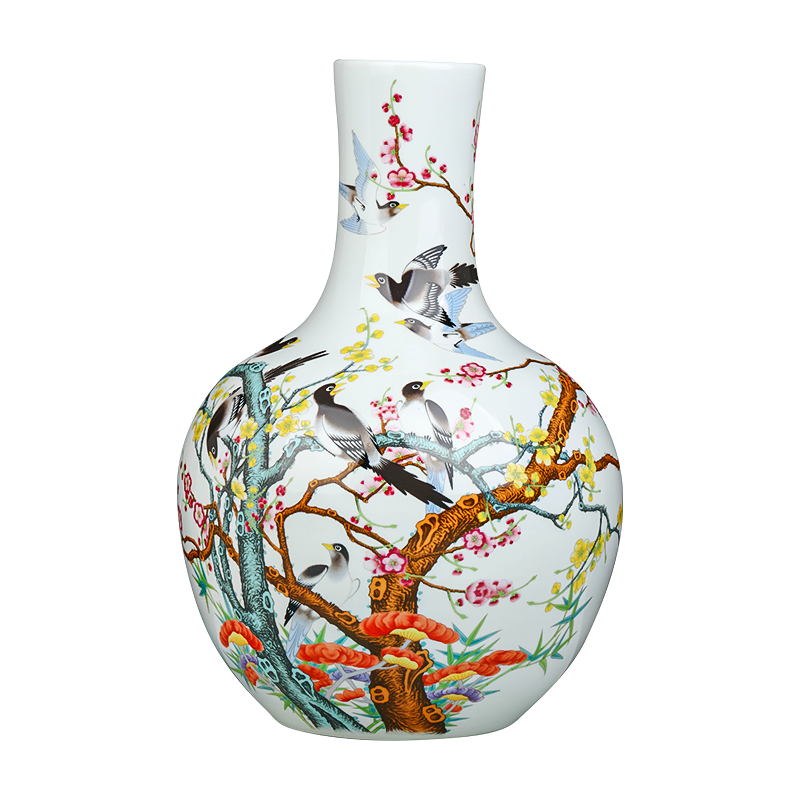 乾雅堂【景德鎮(zhèn)手工】陶瓷器花瓶粉彩花器插花瓷瓶中式客廳博古架裝飾品 仿古粉彩十二喜花鳥天球瓶+盒+書