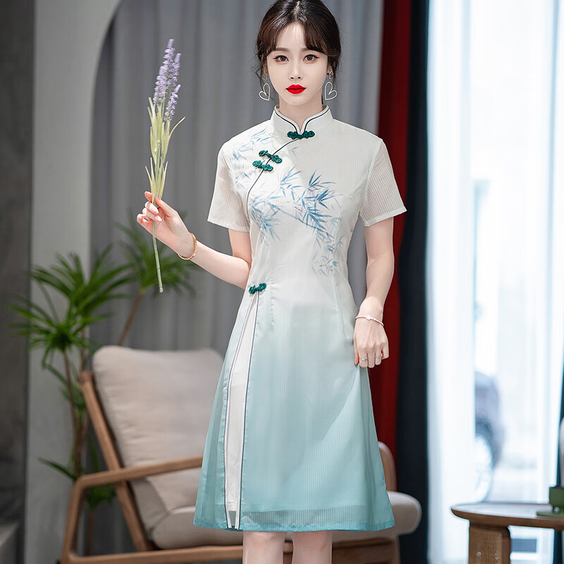 确不凡茶艺师服装夏天中国风禅意茶服汉服采耳师工作服茶艺师服装女