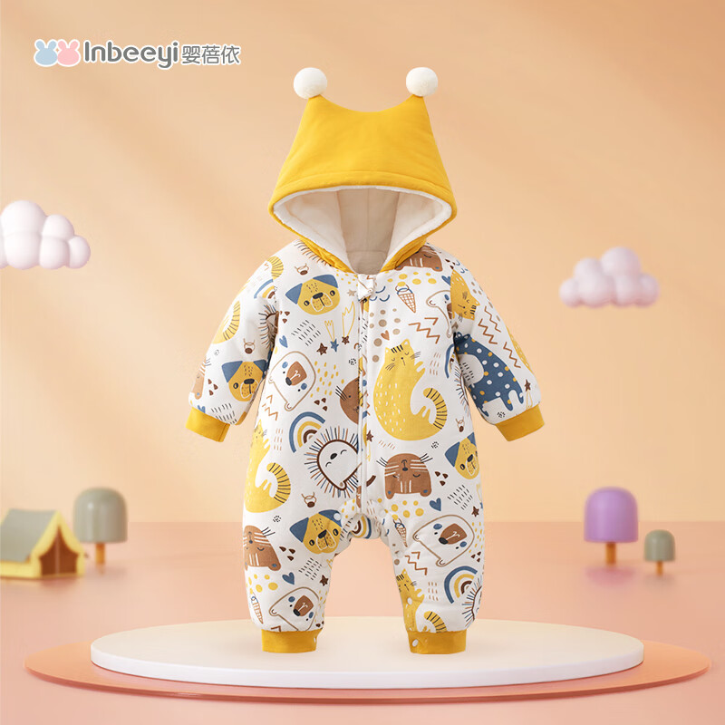 婴蓓依婴儿棉服连体衣冬季加厚加绒宝宝冬装衣服秋冬套装新生儿外出抱衣 猫咪梦乡 59cm 京东折扣/优惠券