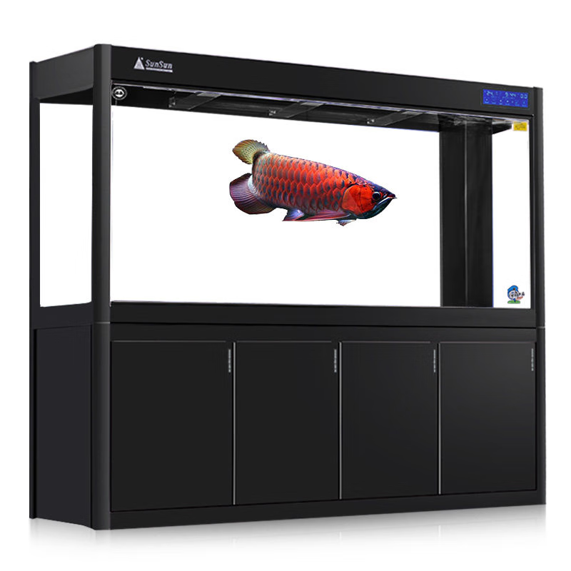 森森（SUNSUN）鱼缸水族箱含鱼缸过滤器灯型玻璃缸办公室免换水龙鱼生态缸 超白底滤1.8m长 61宽 靠墙(黑白)