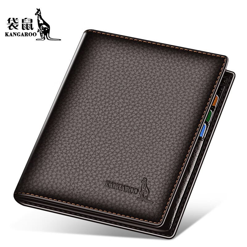 袋鼠(kangaroo)钱包男士短款眞皮皮夹子竖款2023新款潮拉链牛皮超薄