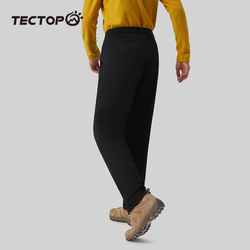 探拓（TECTOP）户外软壳裤休闲裤男女情侣秋冬内里加绒保暖长裤弹力登山裤 男款黑 XL