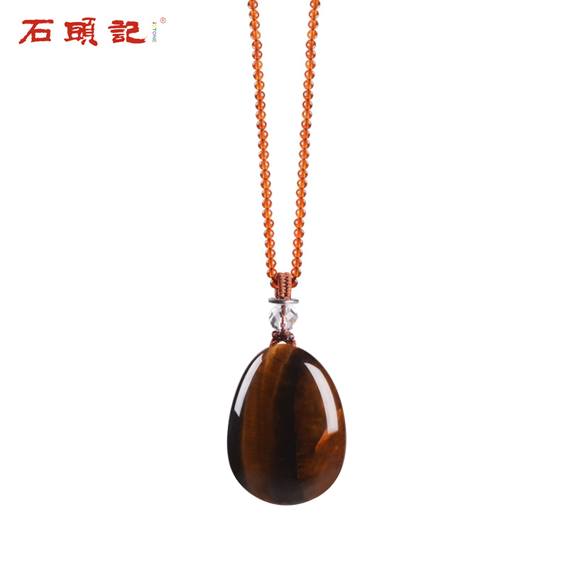 石头记灵雨串珠项链女玉髓吊坠玉石项链毛衣链 e款红玛瑙项链 虎睛石