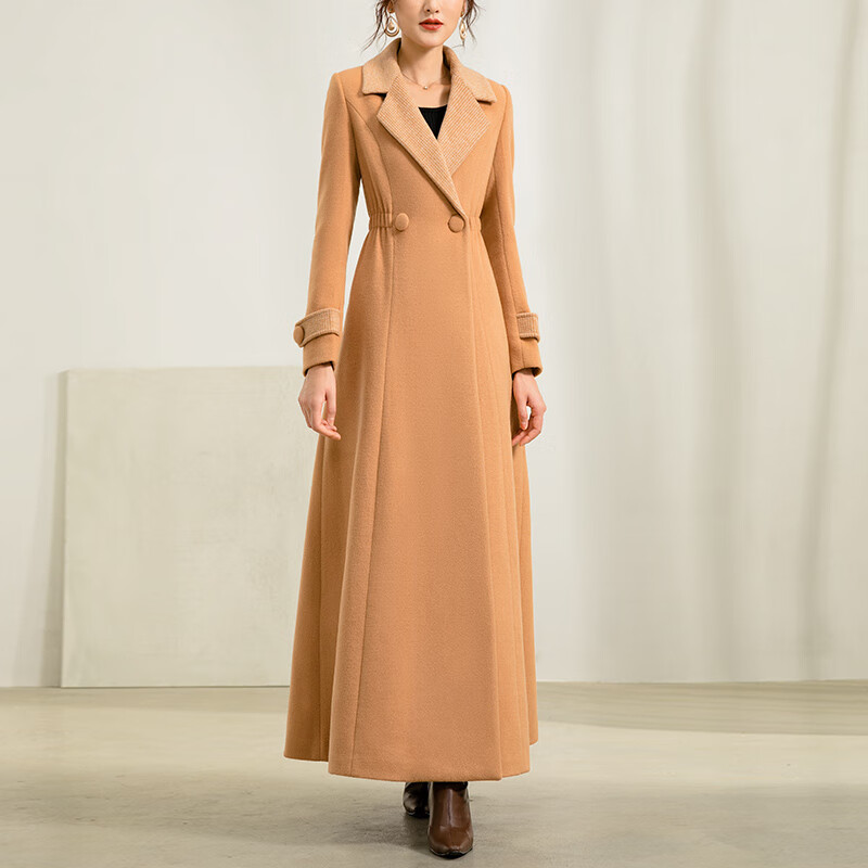 到脚踝秋冬女超长款双面羊绒大衣季天中长款温柔百搭高端女 浅驼色 s