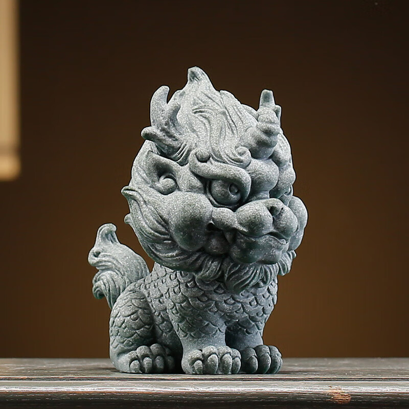驰诺中式青砂石鱼缸造景创意国潮精品茶宠新瑞兽貔貅麒麟金蟾家居摆件
