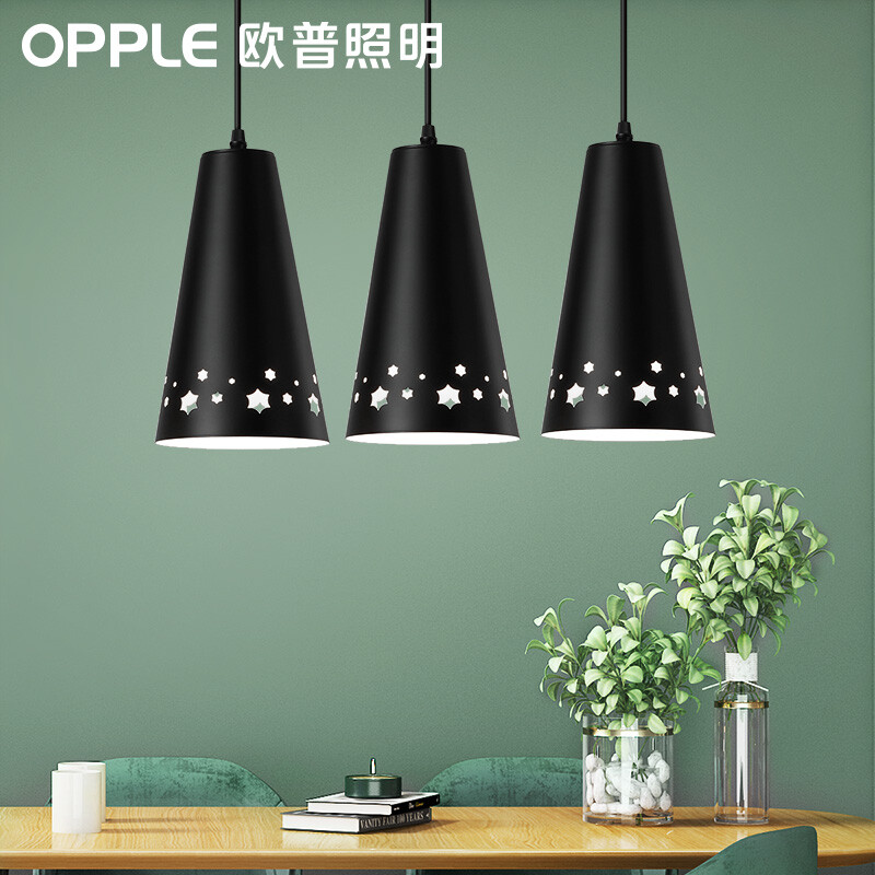 欧普照明(OPPLE)LED吊灯餐厅灯具三头吸顶餐吊灯饰 现代简约创意吧台 繁星黑 另购E27光源怎么看?