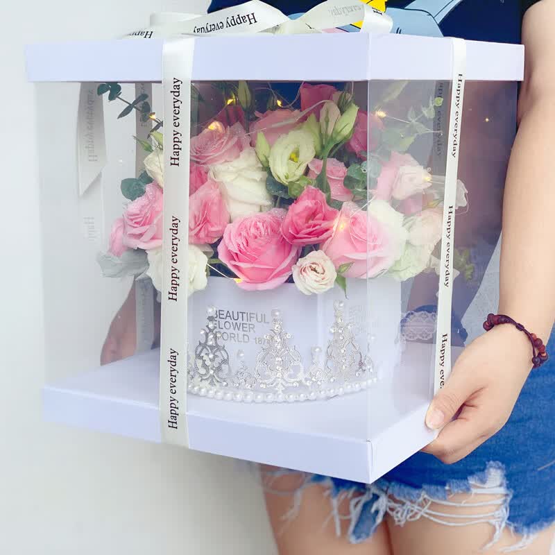 七夕恋西安鲜花花店同城速递网红方形花盒送女神女友表白生日纪念日