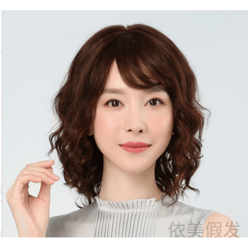 假发女气质中年妈妈发型全真发全头套自然光头假发套 30%真发深棕色