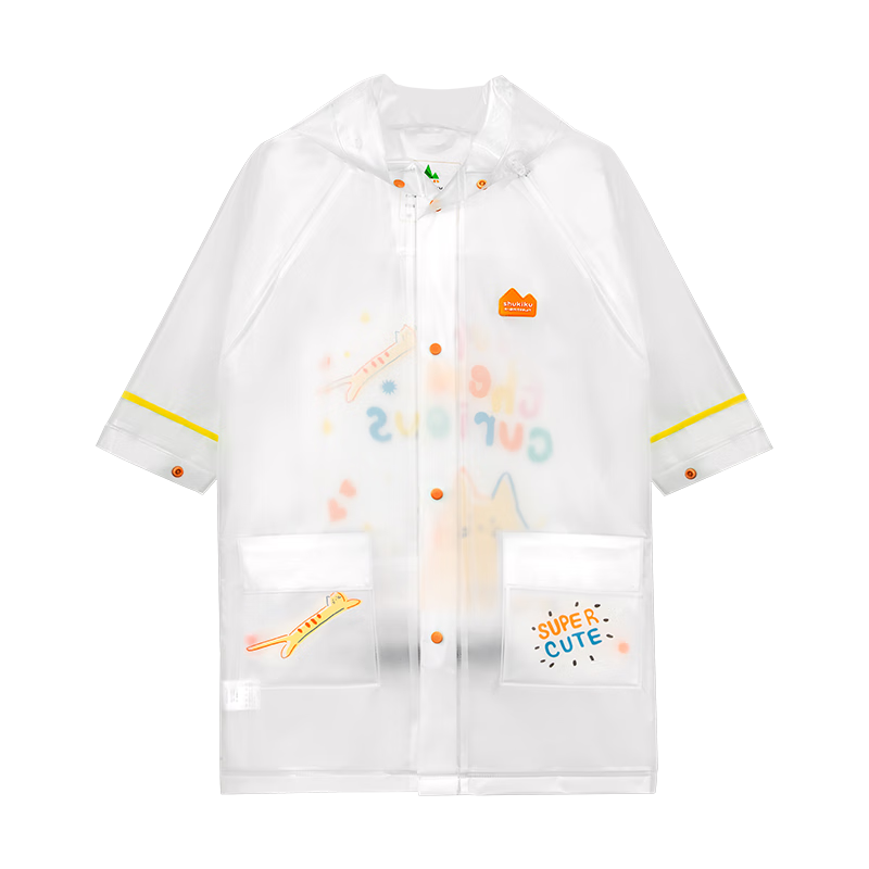 SHUKIKU兒童雨衣幼兒園小學生防霉親膚雨衣戶外雨披透明款黃色貓咪S碼