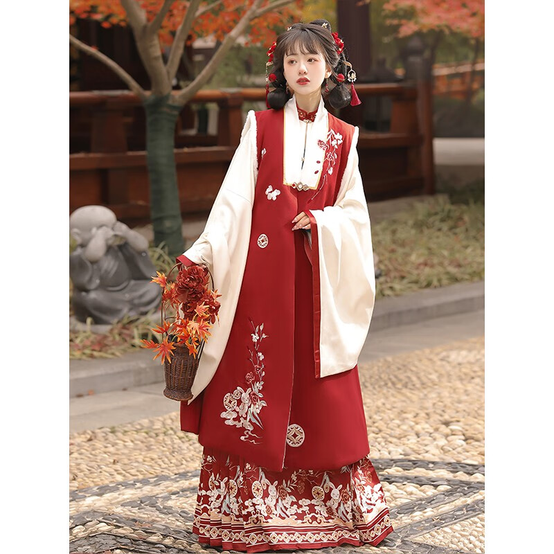 汉服女装马面裙新年冬季款原创过年明制拜年服全套 [福兔迎春]_红色款