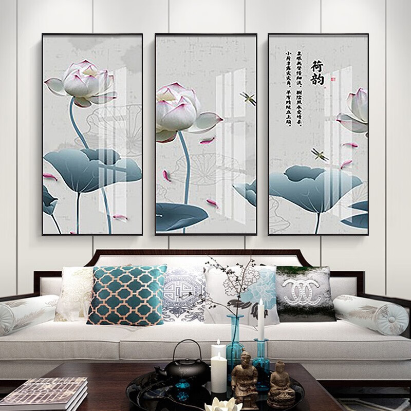 睿凯琪晶瓷画客厅装饰画三联新中式竖版客厅沙发背景墙过道走廊现代