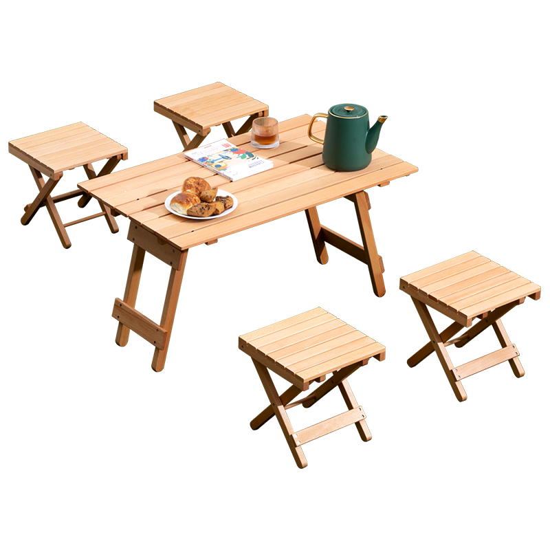 淘之良品 免安装户外桌子折叠桌椅套装庭院阳台室外野餐桌露营装备用品便携式公园野营野炊野外钓鱼椅凳 【免安装加厚全榉木】折叠桌(单个桌子)