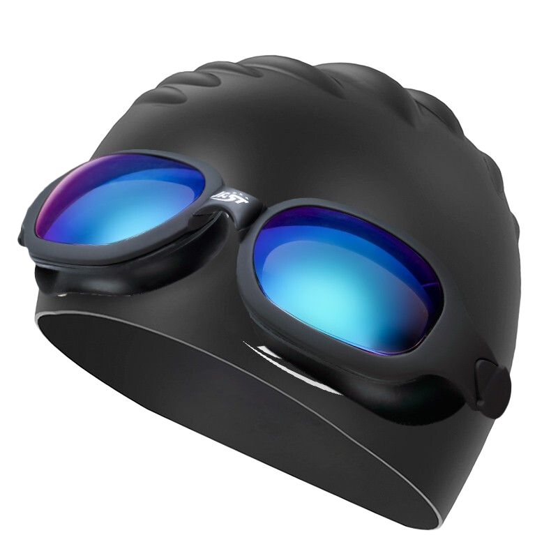 佳斯特（JAST）泳鏡女士高清防水防霧大框游泳眼鏡近視游泳鏡成人男泳鏡泳帽套裝 黑色電鍍平光泳鏡+206黑色泳帽