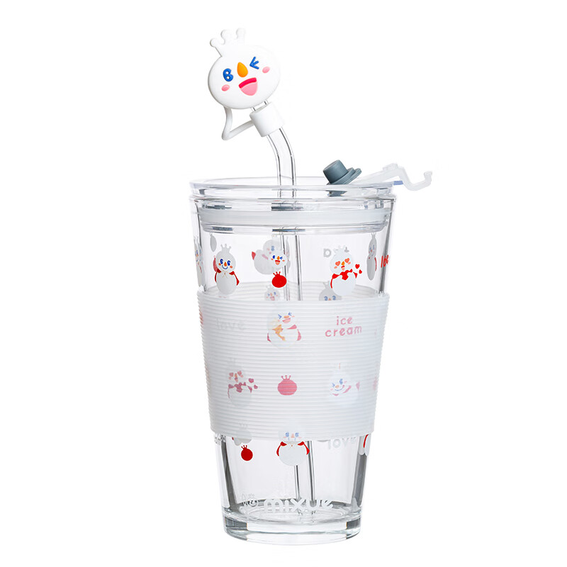 尚佳帮蜜雪冰城杯子蜜雪冰城雪王甜萌玻璃吸管杯450ml 女生杯子秋冬季