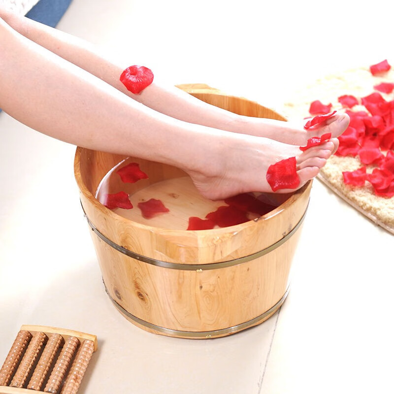 献瑜泡脚木桶足浴盆洗脚盆木盆泡脚桶按摩足浴桶深桶带盖加厚家用