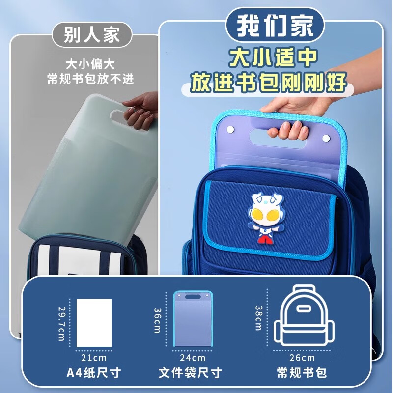 a4手提式文件夹袋试卷夹收纳袋学生拎书多层大容量风琴包高颜值竖式13格卷子神器 蓝色2本13格【送标签纸】