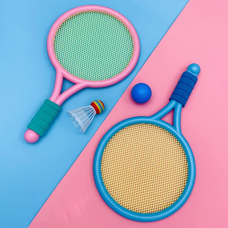 儿童羽毛球拍玩具男孩女孩户内外运动器材网球拍亲子互动玩具 双色球拍【蓝粉】
