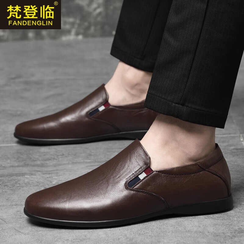 青中年百搭低帮男鞋子透气套脚豆豆鞋加大小码 z1603棕色常规版 36