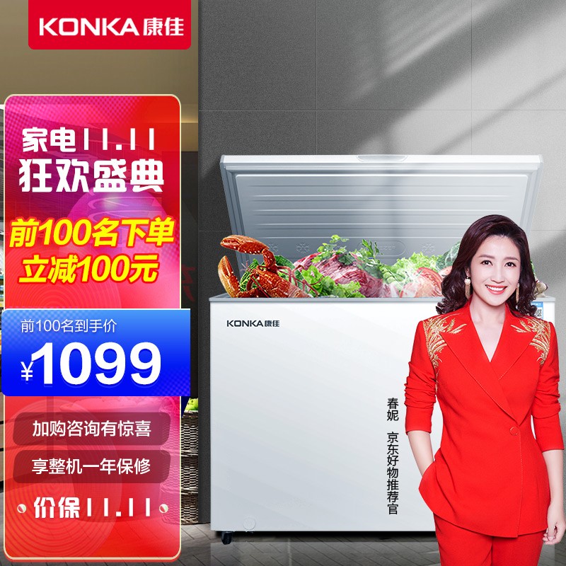 康佳（KONKA）325升  家用商用大冰柜 冷藏冷冻转换冷柜 大容量 节能单温顶开门卧式冰箱 BD/BC-325DTX