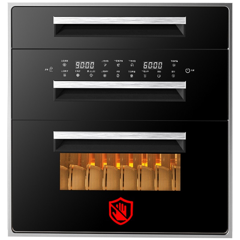 财领（CAILING）日本樱花消毒柜家用嵌入式厨房小型碗筷烘干臭氧光波高温镶嵌式消毒碗柜三层120L财领（CAILING） HE12透视款银色16大功能120升 三层带童锁