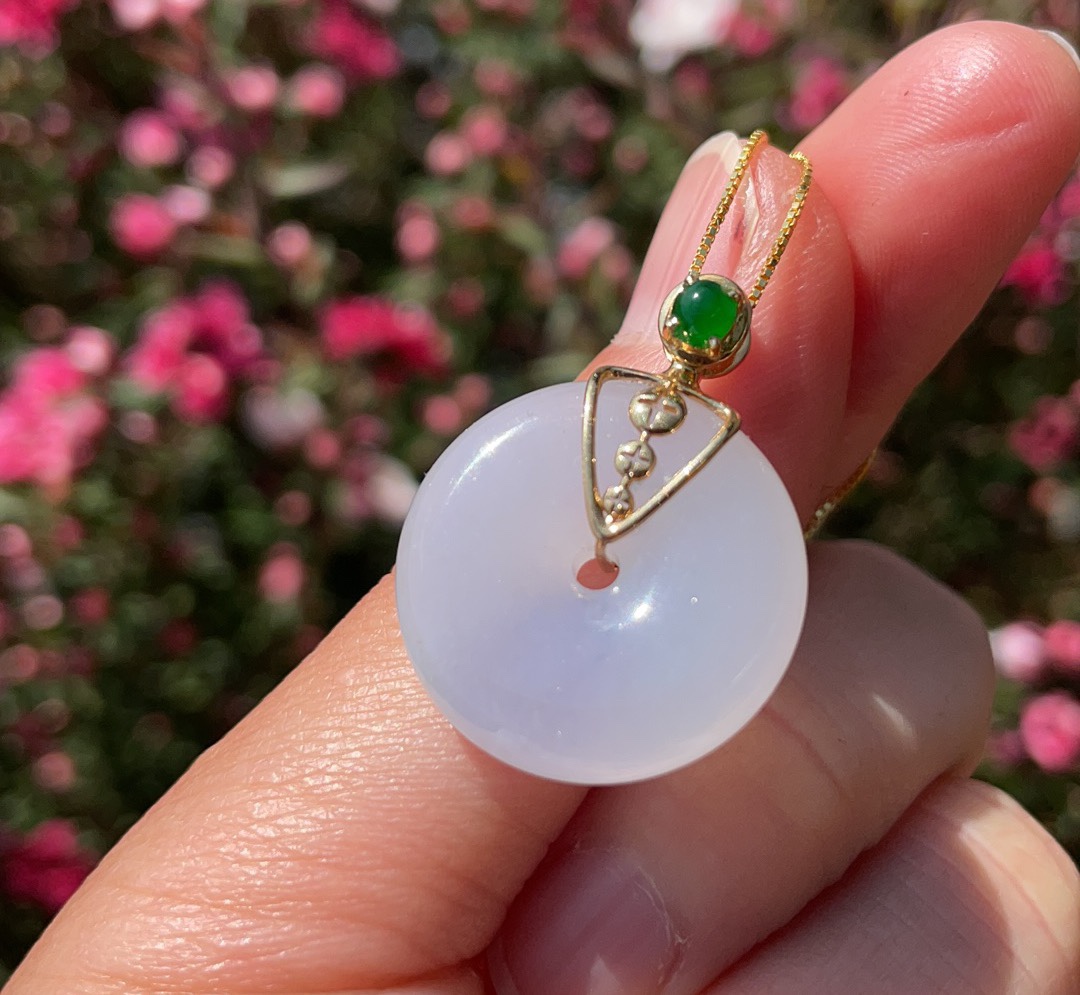 宝钰(k&k)缅甸翡翠冰种紫罗兰18k金镶嵌平安扣挂件坠证书