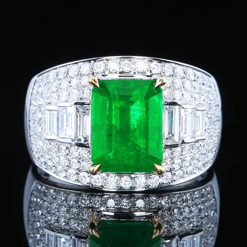 87克拉赞比亚祖母绿戒指男 复古时尚 18k金镶钻石 带证书