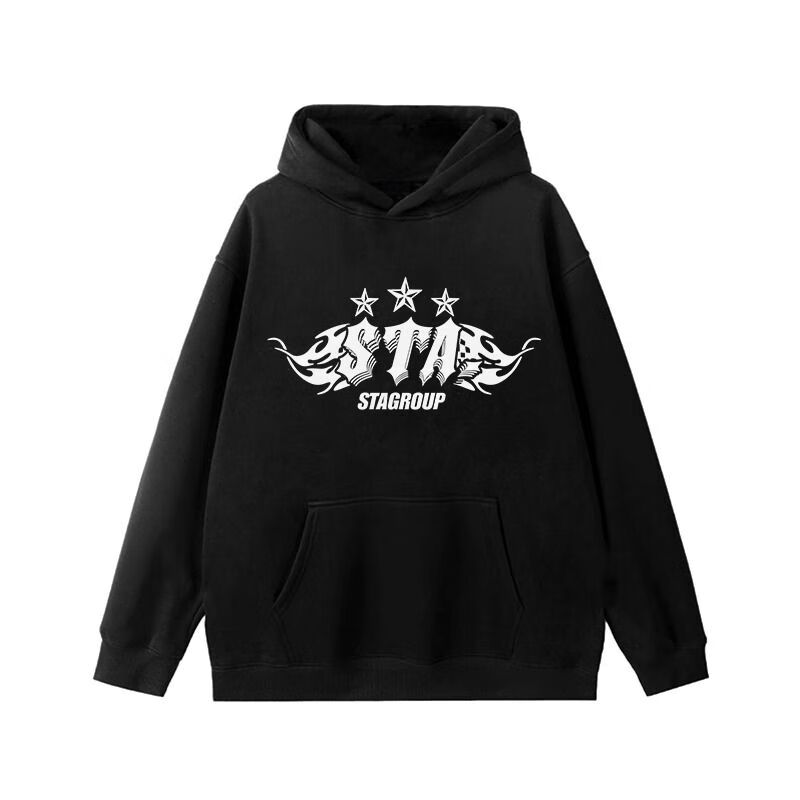 蝶泣sta基础logo秋季新款印花连帽卫衣套头百搭卫衣男款式休闲情侣装