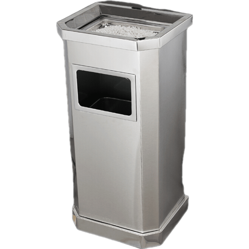 易逗不銹鋼大堂立式商場(chǎng)靠墻黑條電梯口酒店帶煙灰缸垃圾桶戶(hù)外果皮箱 全鋼不銹鋼側開(kāi)