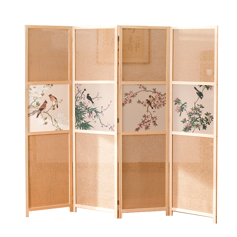 煦悦半透实木布艺屏风隔断时尚现代简约新中式屏风隔断帘客厅卧室餐厅书房阳台酒店宾馆养生折屏座屏玄关隔断 1.8米高X0.5米宽一扇