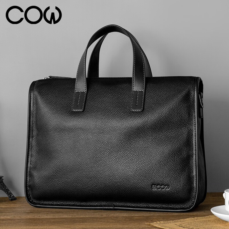 COW公文包头层牛皮休闲手提包时尚男包横款电脑包大容量商务包C-8620 黑色 套怎么看?