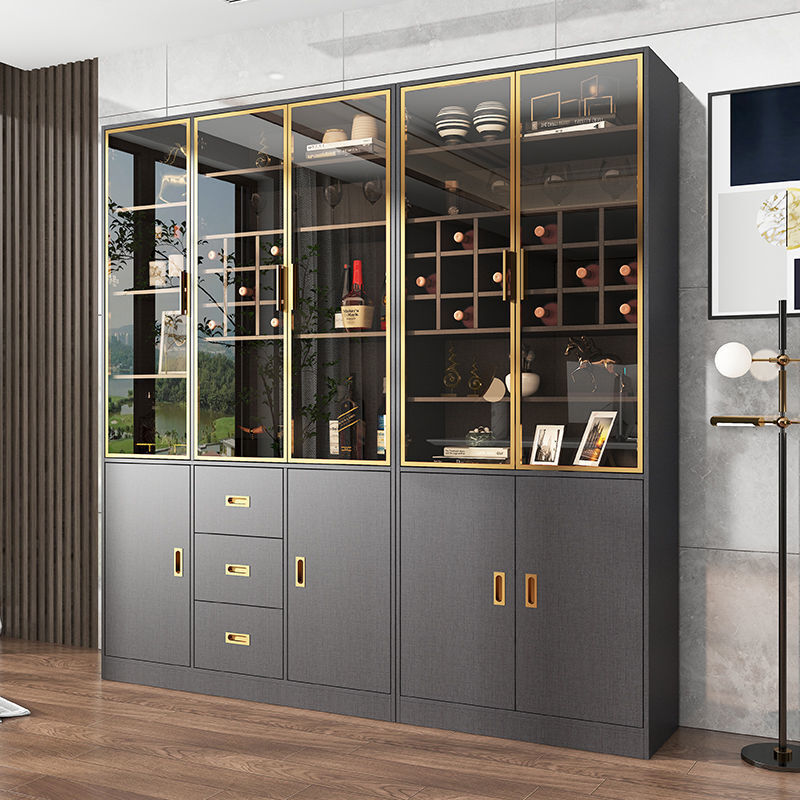 靠墙现代简约客厅玻璃小酒柜家用小型餐边柜餐厅 三门酒柜(包安装)