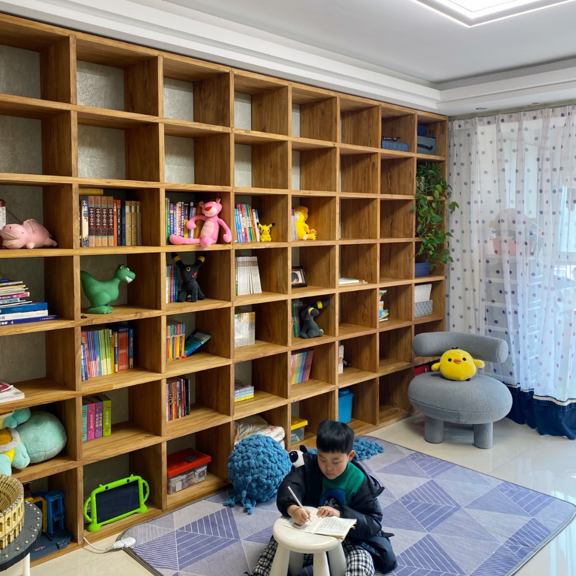 定制老榆木书架满墙大书架定做实木书柜格子架整墙落地多层置物架 3cm厚老榆木板每平定制