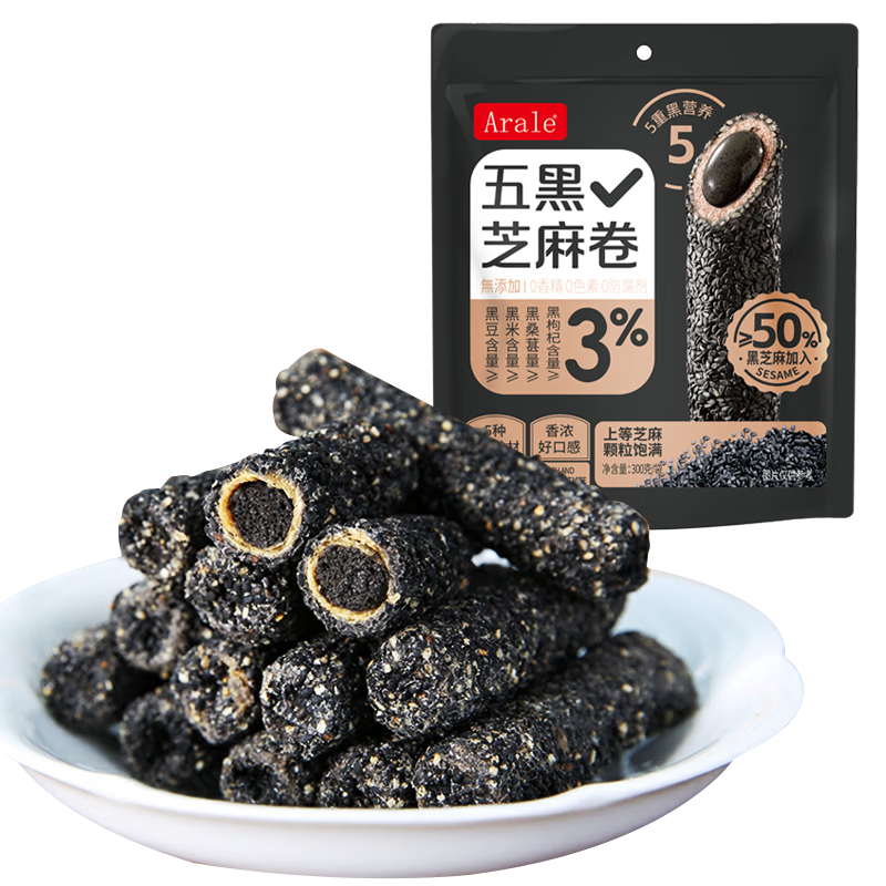 PLUS会员:Arale 五黑芝麻卷 抗饿能量棒 300g*5